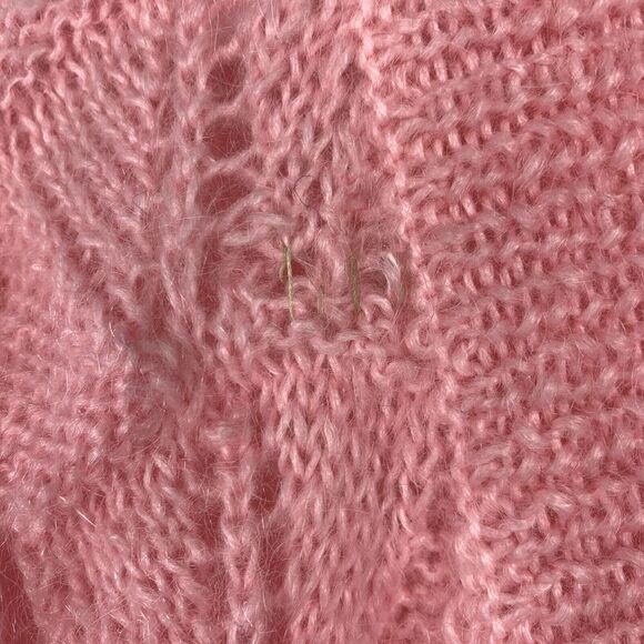 Vintage Gerard Works Pink Open Weave Short Knit Mohair Blend Cardigan Small - Picture 3 of 9